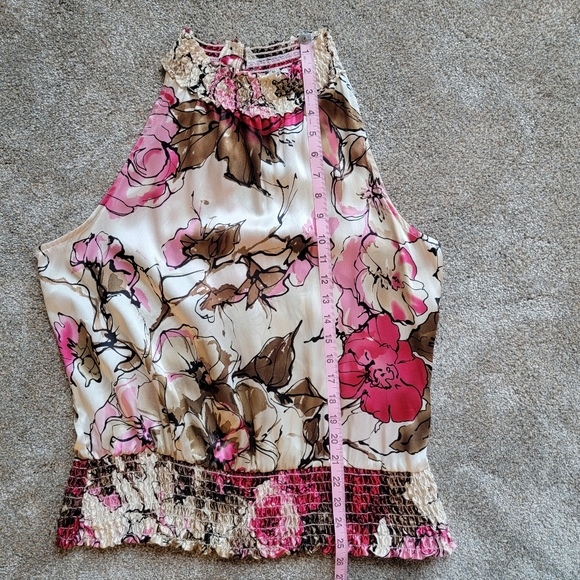 Cache 100% silk vintage sleeveless halter top. Pink, rose, white, tan. M - Picture 8 of 8